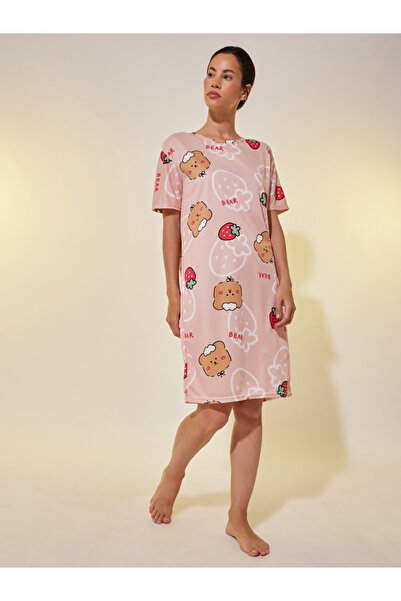 Styli All Over Bear Print Short Sleeve Nightdress