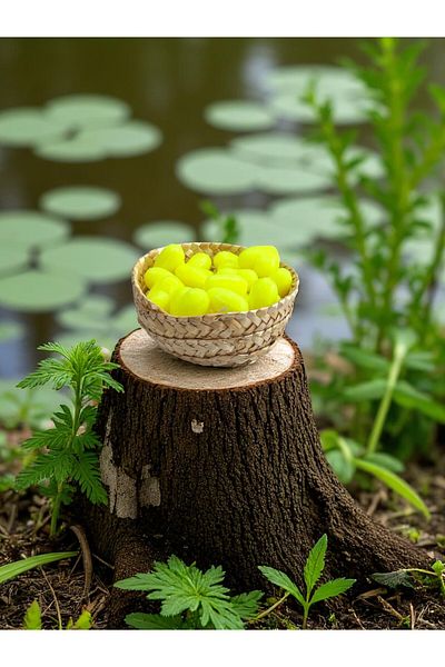 EQMQ STORE KOZMETİK Yellow Soap with Mini Heart Decorative Scented Basket (20 Pieces 2*2 cm in the Basket)