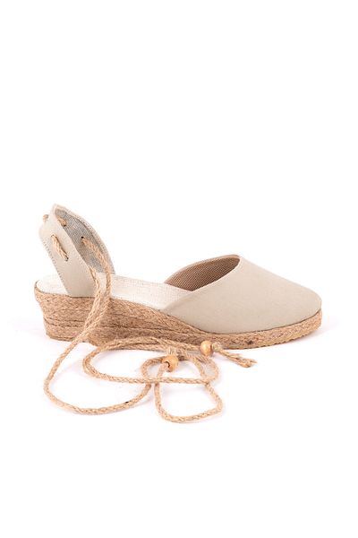 Star Tombis Children's Espadrille Side Open Ankle Drawstring Wedge Heel Linen Straw