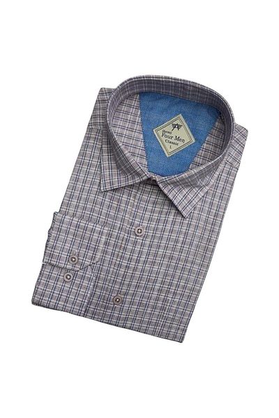EREN STYLE Cămașă pentru bărbați din in, clasică, cu mânecă lungă, bej, anti-transpirație (model normal)