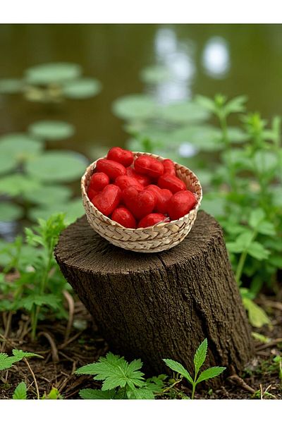 EQMQ STORE KOZMETİK Mini Heart Decorative Scented Basket Red Soap (20 Pieces 2*2 cm in the Basket)