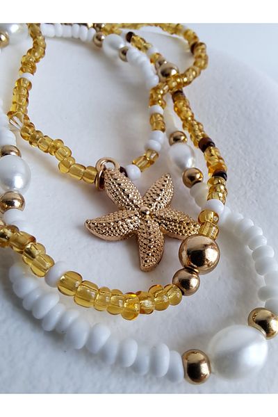 BHR AKSESUAR Beaded Triple Star Anklet
