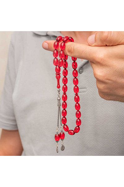 aysugün Silver Red Fire Amber Prayer Beads