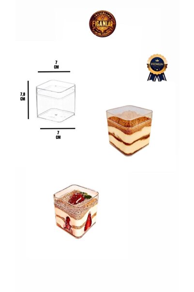 figanlar ambalaj 30 Adet Kristal Plastik Kare Prizma Tatlı Kasesi (Kapaklı) 2...