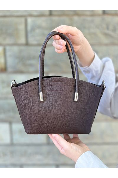 DEV 3 ADAM Nçs Brown Women's Hand and Shoulder Bag – Stylish Metal Detail, Medium Size (En:19Xboy:17)