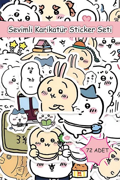 Grafikup Cute Cartoon Sticker Set - 72 Pieces Pen Laptop Notebook Water Bottle Label
