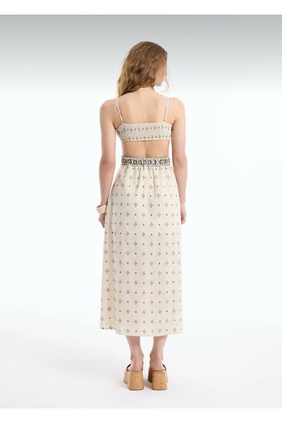 Tumtum Wear Ethnic Patterned Cut Out Low-Cut Dress Natural