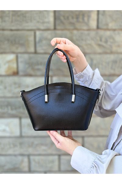 DEV 3 ADAM Geantă de mână și de umăr pentru femei Nçs neagră – cu detalii metalice elegante, mărime medie (EN:19XBOY:17)