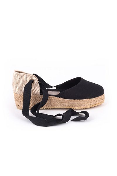 Star Tombis Children's Espadrille Open Side Wide Ankle Drawstring Wedge Heel Linen Straw