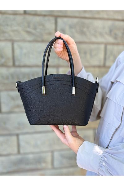 DEV 3 ADAM Geantă de mână și de umăr pentru femei Nçs neagră – cu detalii metalice elegante, mărime medie (EN:19XBOY:17)
