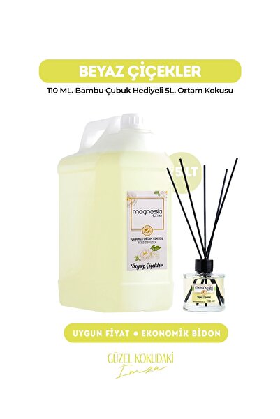 Magnesia Kozmetik Pure Touches Magnesia Beyaz Çiçekler Çubuklu Oda kokusu 5Lt...