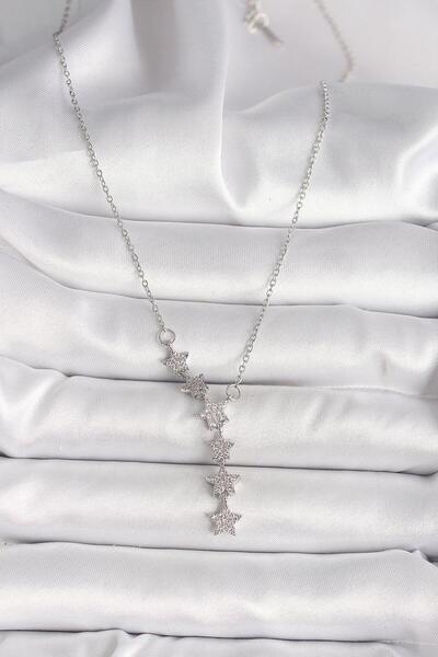 Parmovis Kayan Yıldızlı Gümüş-Gold Rodyumlu Y Kolye Parlak Zirkon Taşlı