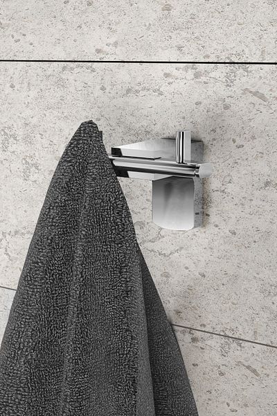Ahlez Premium Double Robe Hanger + Square Towel Holder + Toilet Paper Holder with Cover Bathroom Set
