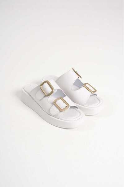 FEYZ BUTİK Women's Wedge Heel Buckle Stylish Comfortable Sandals Slippers