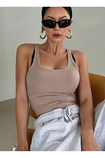 ROGEN FİT Geniş Askılı U Yaka Crop Bluz