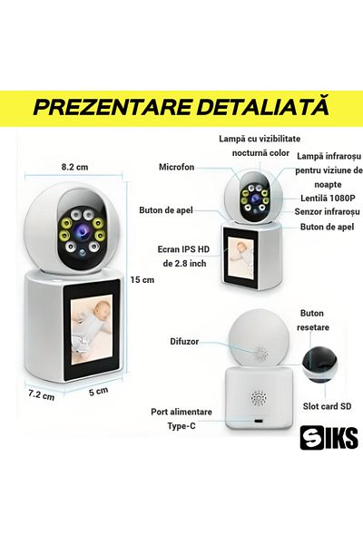 SIKS WIFI IP Surveillance Camera, 5MP, FullHD LCD Display, Night Vision, Video Calling Possibility
