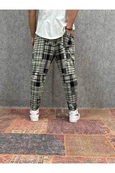 FıttingRoom Plaid Baggy Trousers with Elastic Waist