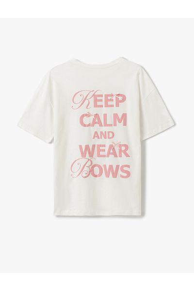 Koton New Season Bow Detailed Back Printed Short Sleeve Crew Neck T-Shirt