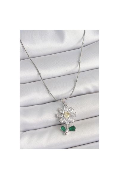 Skygo 316L Steel Silver Color Minimal Topcuk Chain Zircon Stone Daisy Model Women Necklace - Tj-Bko10205