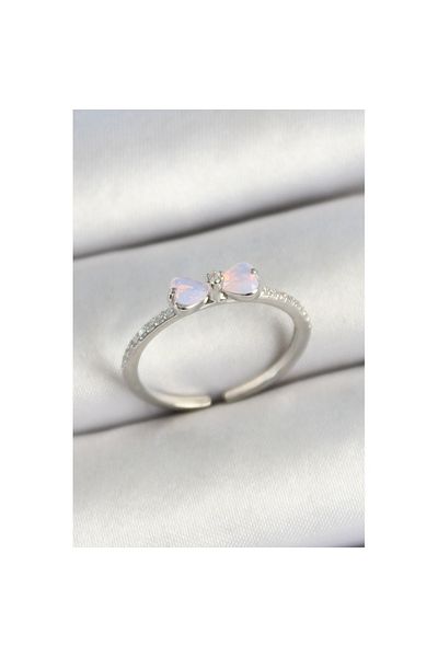 Skygo Gold Color Adjustable Women's Ring with Brass Bow Figure and Zircon Stone - Tj-Byk3773
