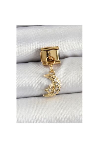 Skygo 316L Steel Dangle Zircon Stone Moon Model Gold Color Nomination Charm - Tj-Bc1431