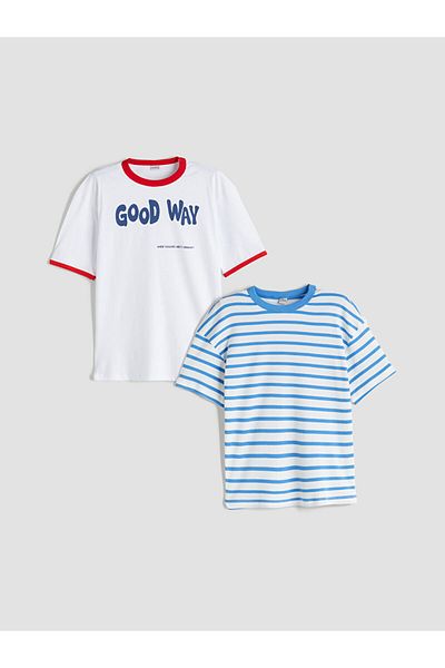 LC Waikiki Blue Crew Neck Boys T-Shirt Pack of 2