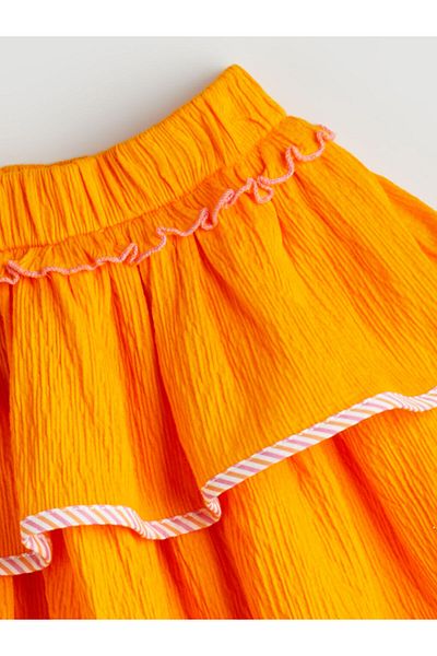 LC Waikiki Orange Elastic Waist Ruffled Girl's Skirt