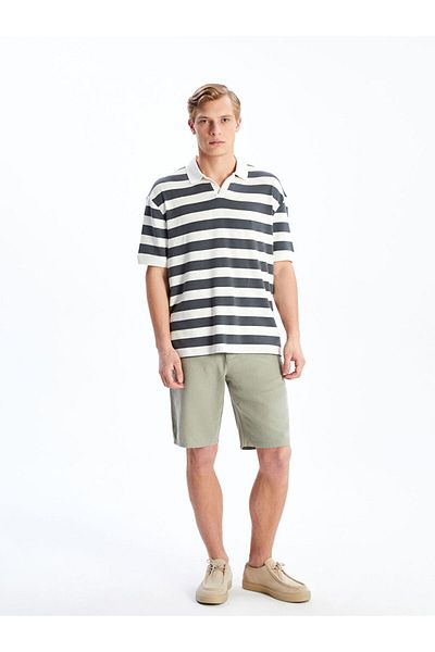 LC Waikiki Green Polo Neck Striped Combed Cotton Men's T-Shirt