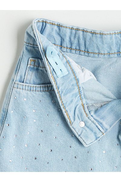 LC Waikiki Black Girl's Jean Skirt with Adjustable Waist and Elastic Stone