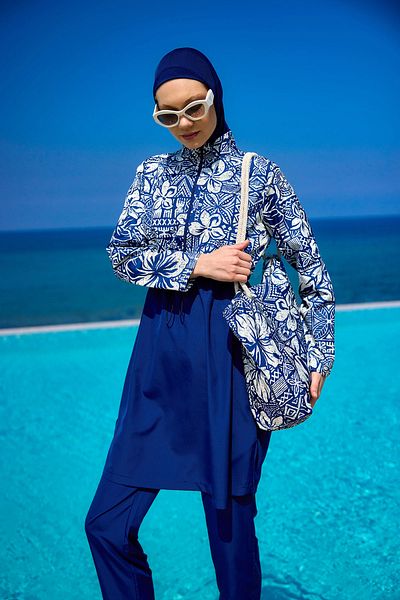 Riva Mera Navy Blue Full Covered Hijab Swimsuit 4 Pieces R2504