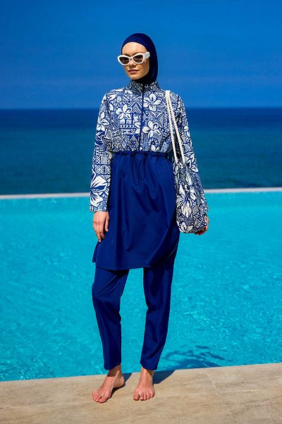 Riva Mera Navy Blue Full Covered Hijab Swimsuit 4 Pieces R2504