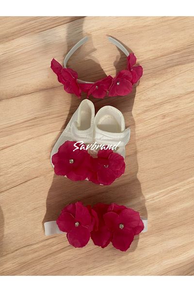 SavBrand Hydrangea Maternity Mother's Crown Bandana and Baby Booties