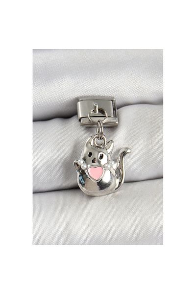 Skygo 316L Steel Dangle Heart Detail Cat Model Silver Color Nomination Charm - Tj-Bc1460
