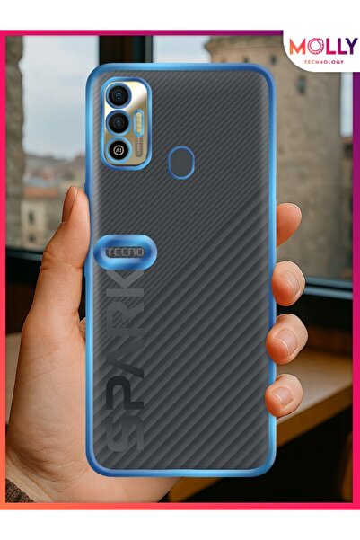 Molly Tecno SPARK 7T Için Kenarları Metalik Mavi Lens Koruyuculu Lou Lazer Şe...