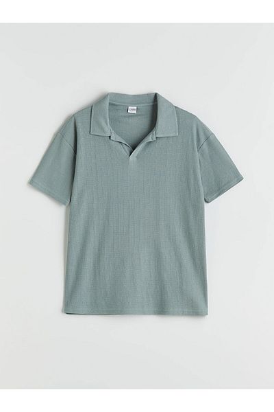 LC Waikiki Beige Polo Neck Textured Boy's T-Shirt