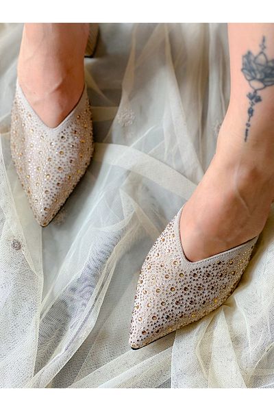 BERFONA Oasi̇s Beige Stone 5 cm Heel Slippers