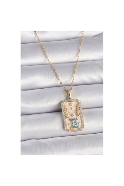 Skygo 316L Steel Gold Color Chain Gemini Zodiac Sign Women's Necklace with Zircon Stone - Tj-Bko9468