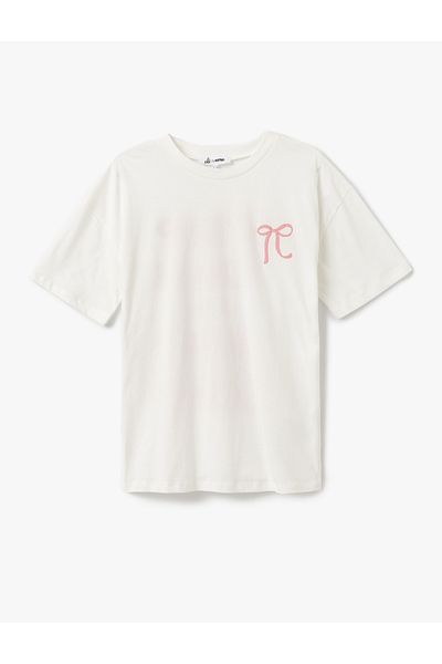 Koton New Season Bow Detailed Back Printed Short Sleeve Crew Neck T-Shirt