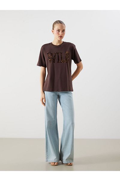 LC Waikiki New Season Crew Neck Printed Oversize Women's T-Shirt - S5Rg50Z8