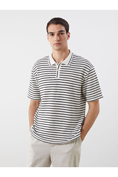 LC Waikiki Tricou pentru bărbați din bumbac pieptănat cu dungi și guler Devri...