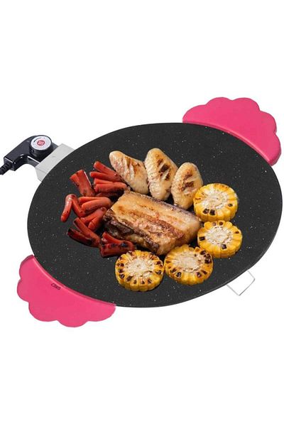 SIKS Grătar electric coreean cu plită japoneză, cu strat antiaderent, 27,5 cm, 220 V, negru/roșu