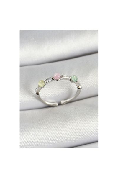 Skygo Brass Row Beads Figured Zircon Stone Silver Color Adjustable Women's Ring - Tj-Byk3759