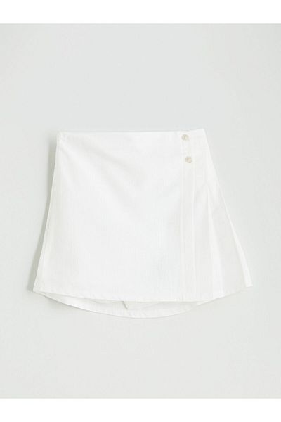 LC Waikiki Ecru Elastic Waist Pleated Girl's Shorts Skirt