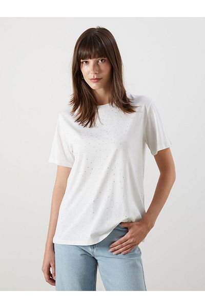 LC Waikiki Black Crew Neck Stone Women's T-Shirt