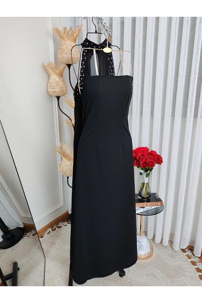 Nice Model Burgundy Sleeveless Chiffon Gown for Women – Beaded Neck Halter Formal Maxi Dress for Evening Party