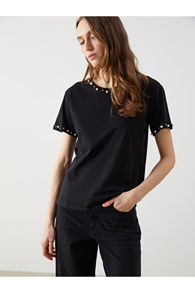 LC Waikiki Lcw Crew Neck Bead Embroidered Women's T-Shirt Fast Fashion