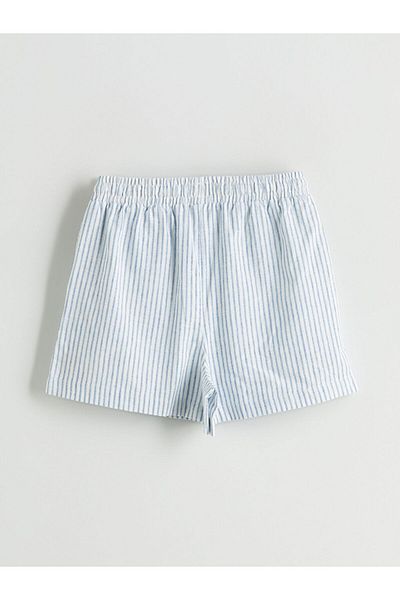LC Waikiki Pantaloni scurți de damă în amestec de in cu dungi cu talie elastică