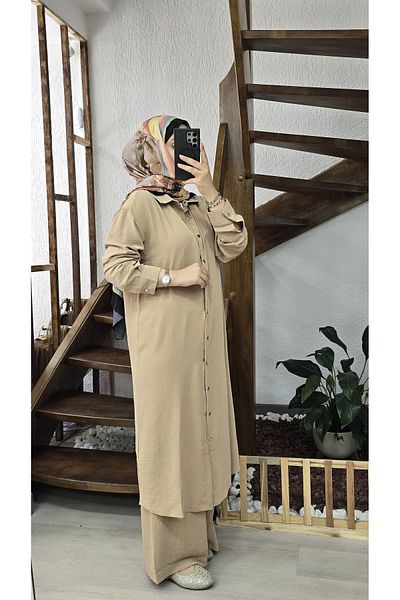 NANTİREA Snap Closure Double Pants Long Suit Hijab