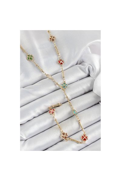 Skygo Brass Assortment Heart Clover Model Gold Color Zircon Stone Y Necklace - Tj-Bko10255