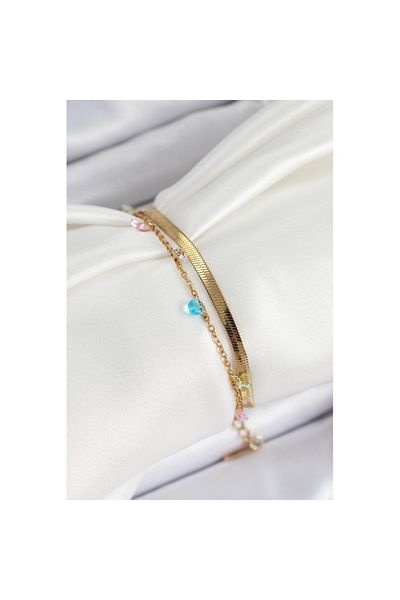 Skygo 316L Steel Gold Color Mixed Color Crystal Stone 2-Piece Women's Bracelet - Tj-Bb7093